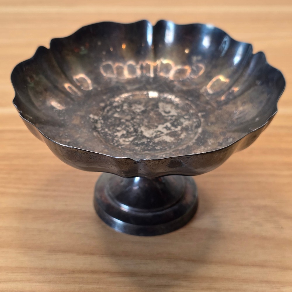 Oneida Silversmiths Silverplate Pedestal Bowl Scalloped Fluted Compote Dish 5"